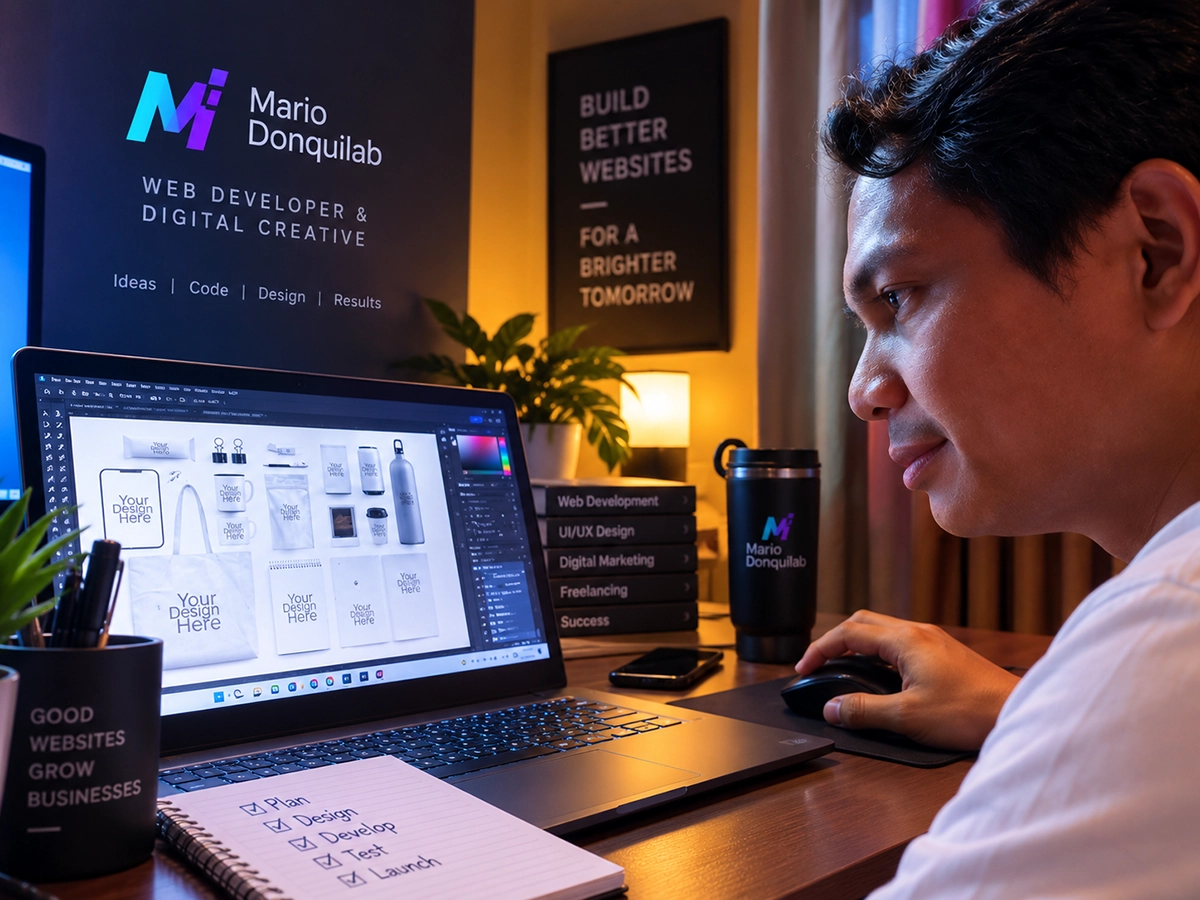 Mario Donquilab working on web development projects