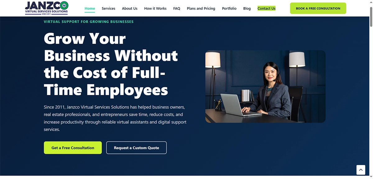 Janzco Virtual Services Solutions website redesign